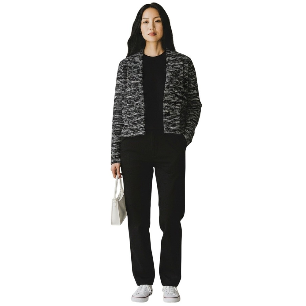 Van Heusen Womens Black White Marled Knit Open‎ Front Cardigan Sweater Size S/P